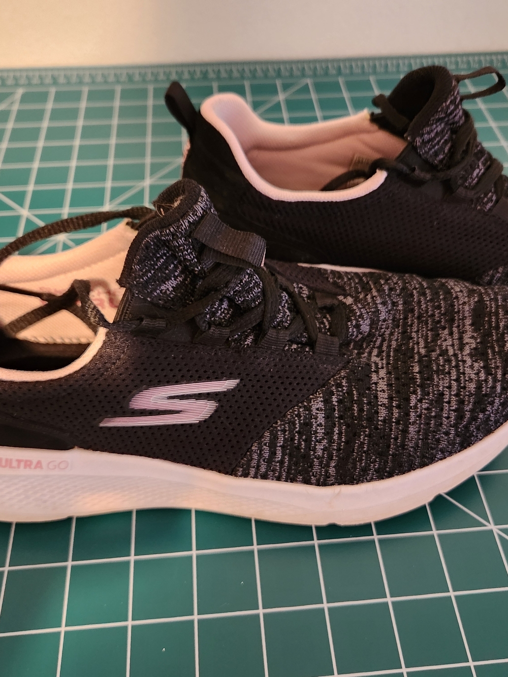Skechers Black & Heathered Gray Slip-On Sneakers with Pink Lining